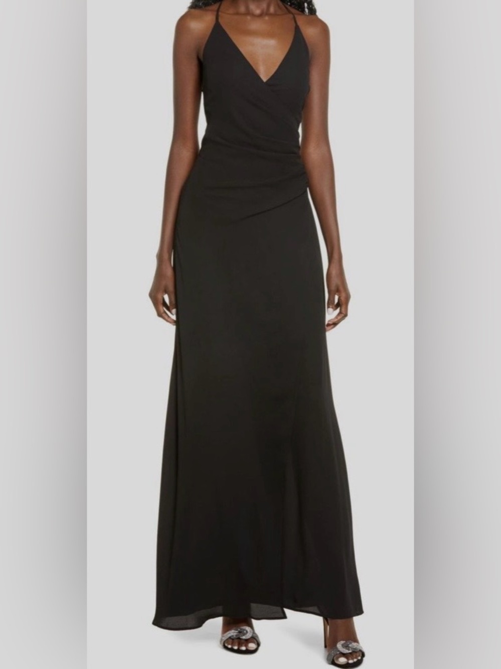 WAYF The Allison Faux Wrap Halter Dress – Black – Medium